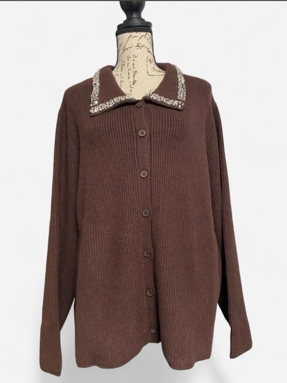 Future Collective Embellished Collar Cardigan Sweater Brown 2X NWT